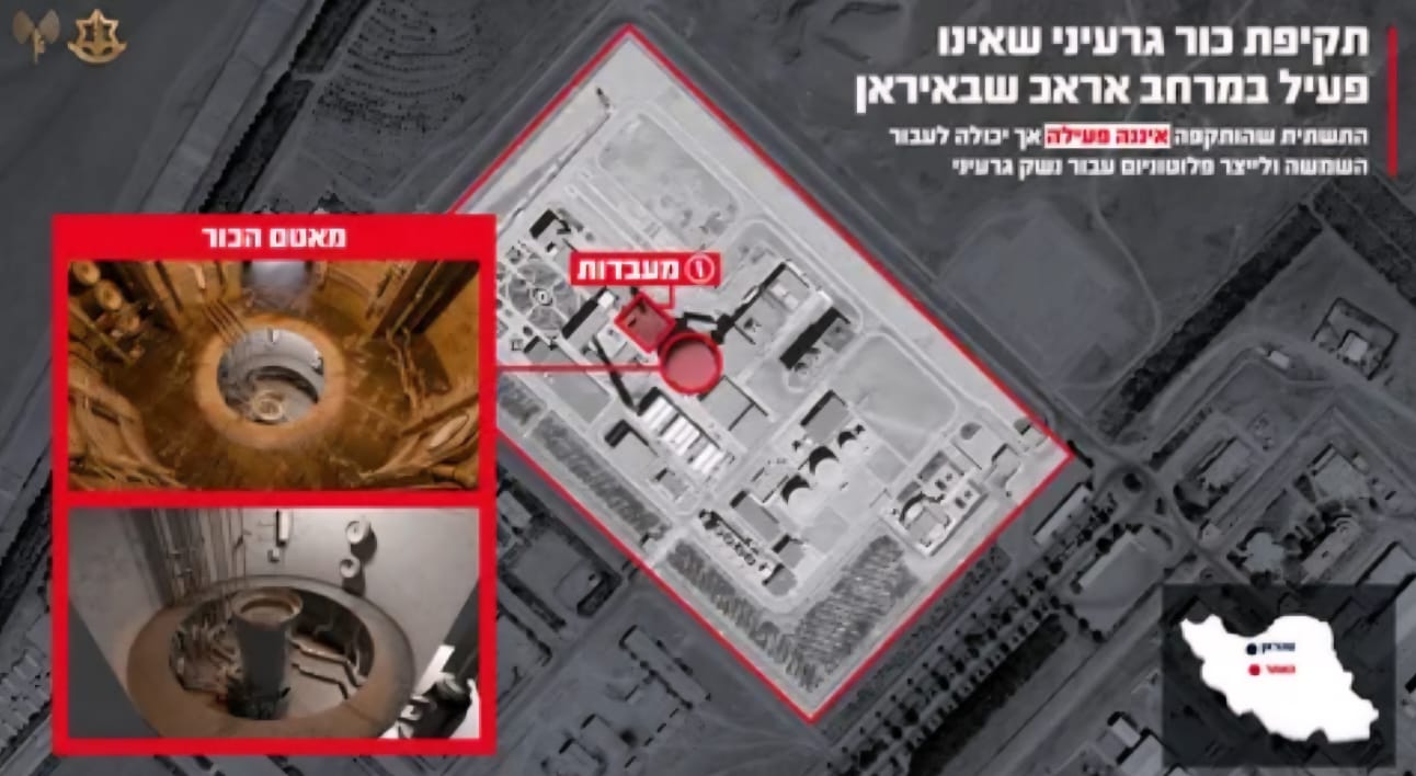 תקיפת הכור הגרעיני באראכ, איראן. גרפיקה: דובר צה"ל