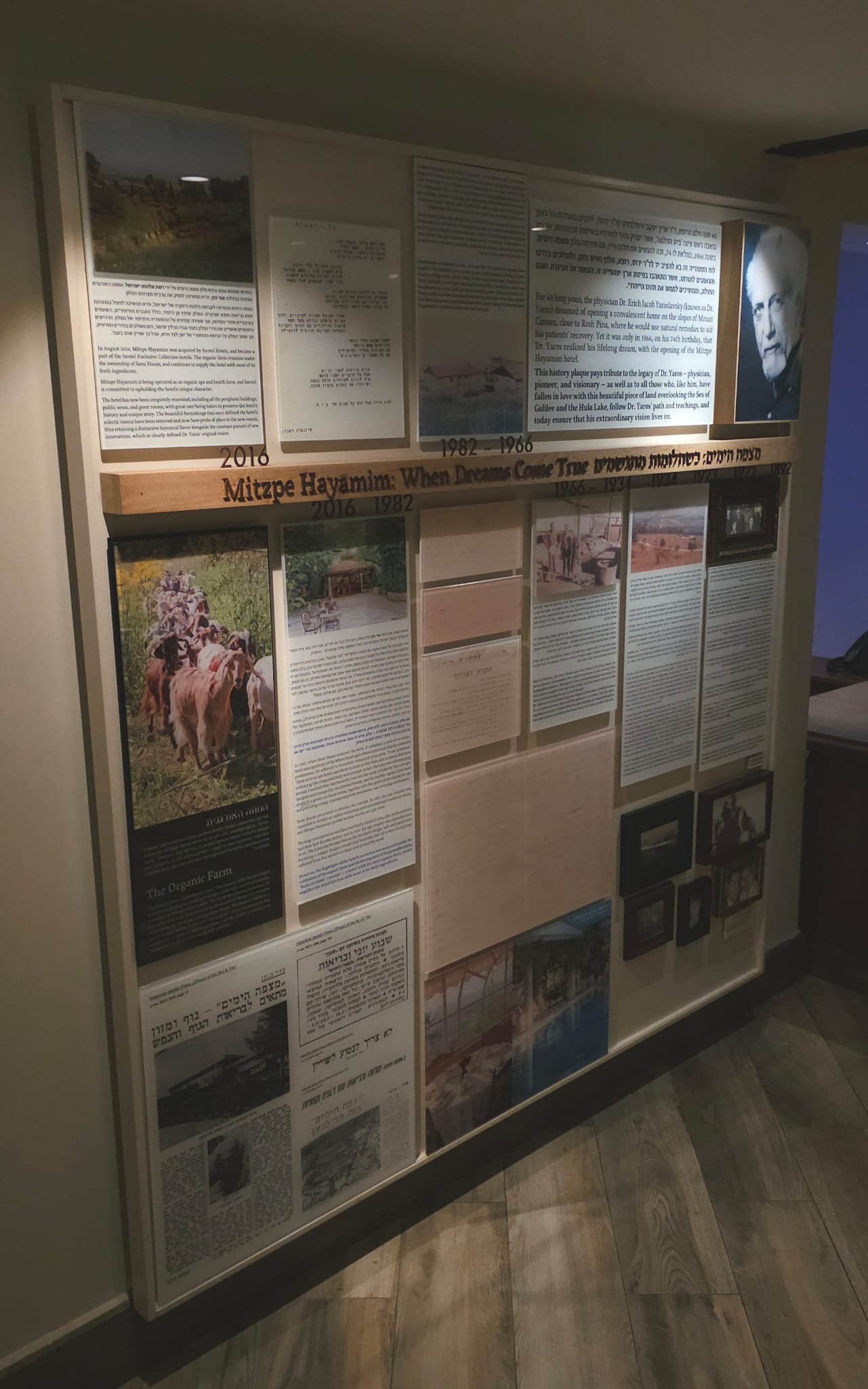 קיר המציג את היסטוריית המקום ומלון מצפה הימים. צילום: מערכת "פוסט ניוז"