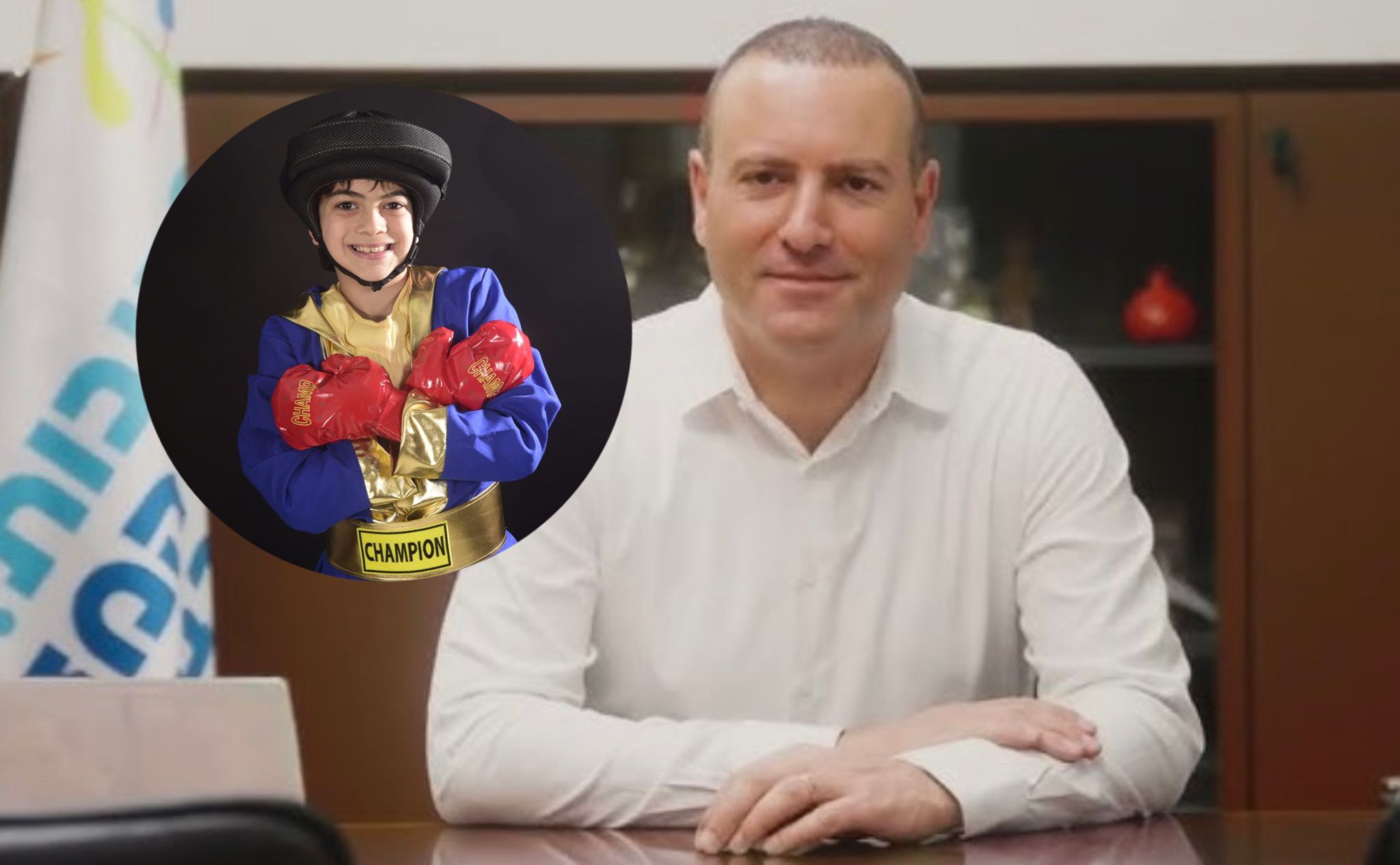 ראש העיר רחובות, מתן דיל והילד זיו צוקרמן. צילום: מסך רשתות חברתיות\לפי סעיף 27 א'